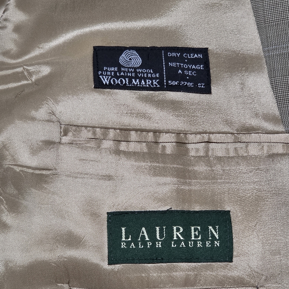 Lauren Ralph Lauren Men's Beige Plaid Wool Blazer Two-Button Double Vent‎ 42R